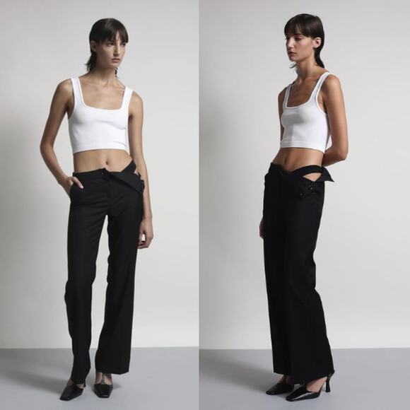AYA MUSEMercury Pant Black Visible Thong Strap Low Rise Y2K Style Trousers S